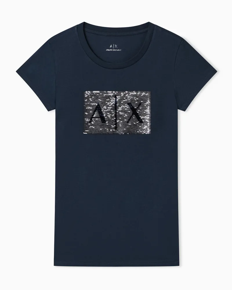 Armani Exchange T-shirt slim fit con logo con strass Blu