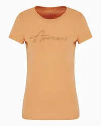 Armani Exchange OFFICIAL STORE T-shirt Slim Fit Con Lettering Logo E Paillettes Cuoio