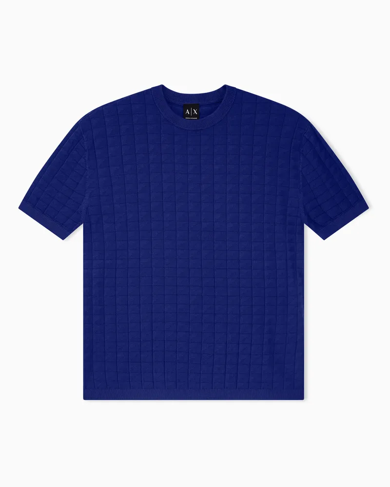 Armani Exchange Pullover girocollo in viscosa con lavorazione a griglia Blu