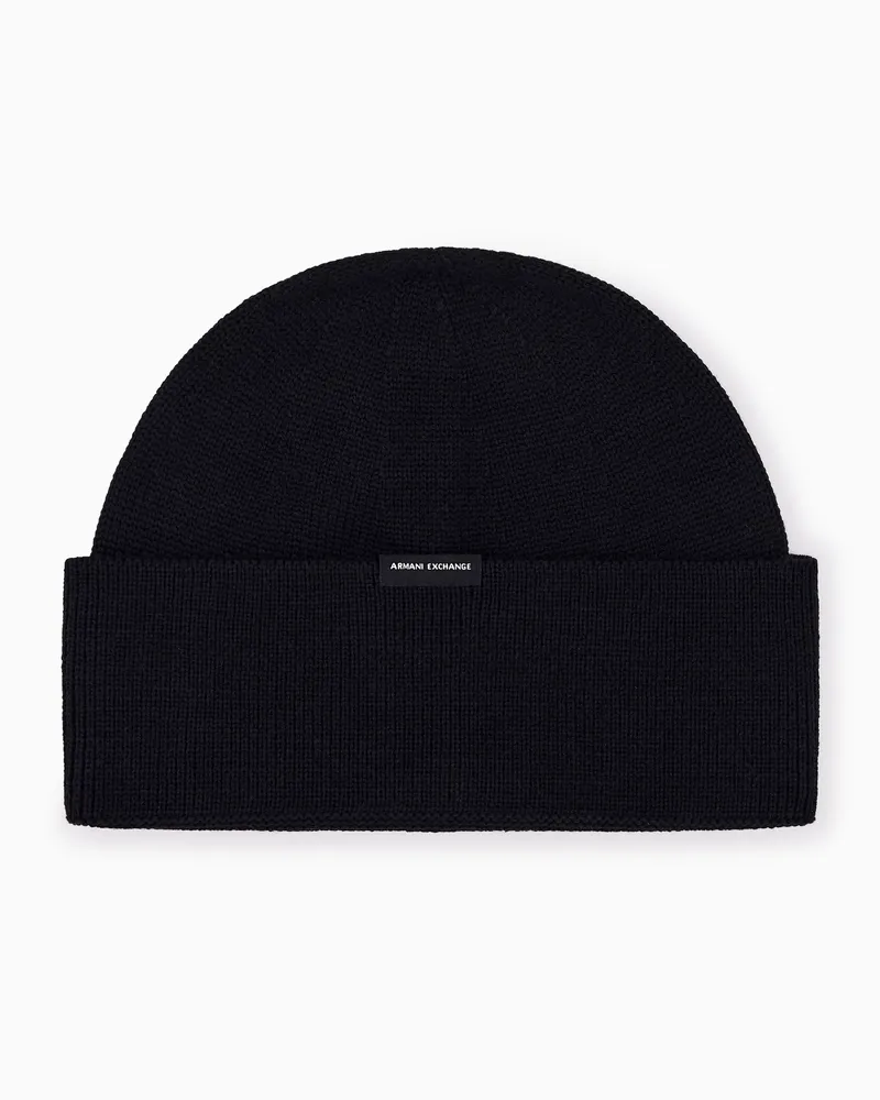 Armani Exchange Berretto Crossover in misto lana e cotone Nero
