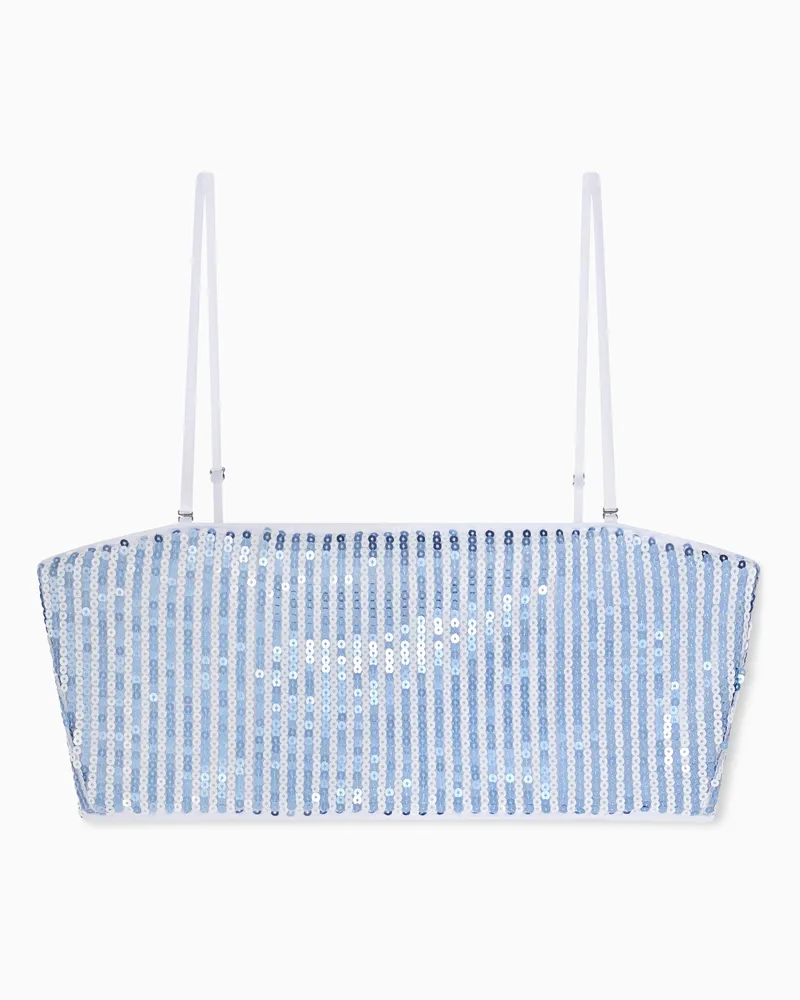 Armani Exchange Top a Rete di Paillettes a Righe Luminose Azzurro