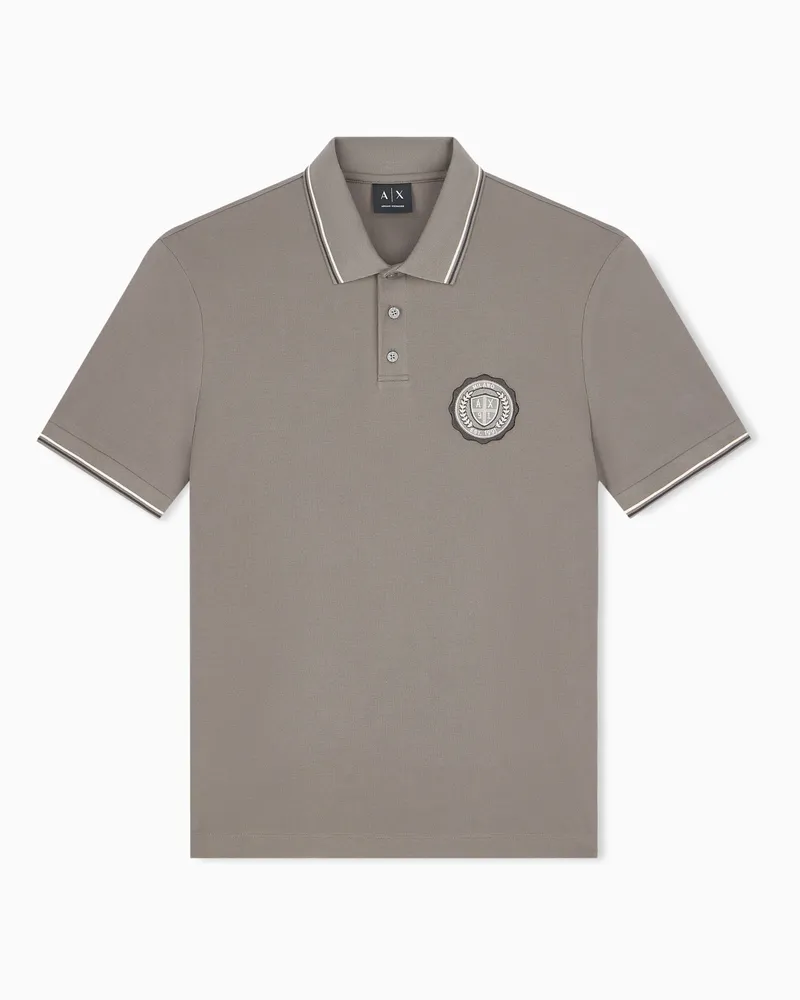 Armani Exchange Polo Crossover slim fit in piqué di cotone con logo Marrone