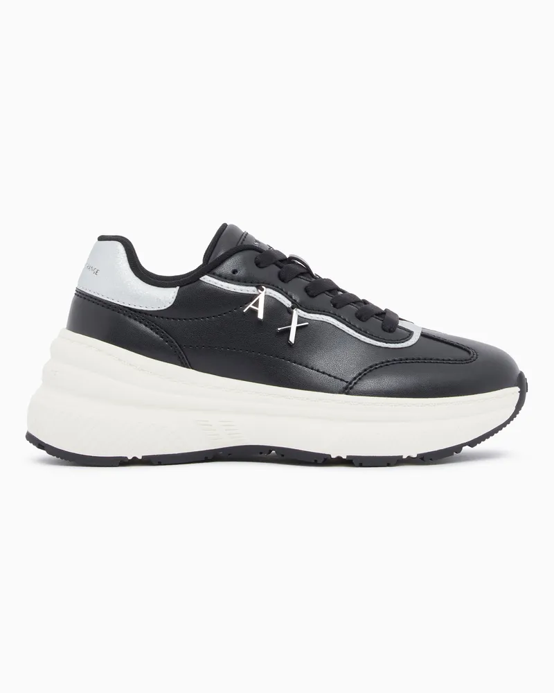 Armani Exchange Sneakers stringate con logo e suola strutturata in gomma Nero
