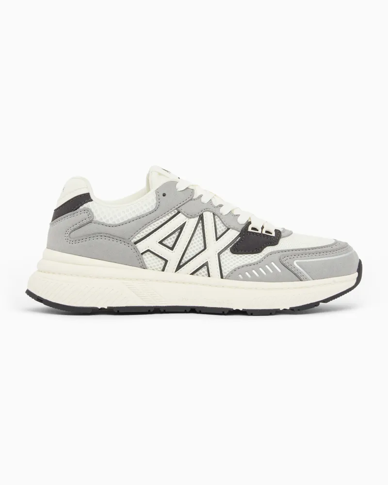 Armani Exchange Sneakers stringate in mesh con inserti in microsuede Grigio