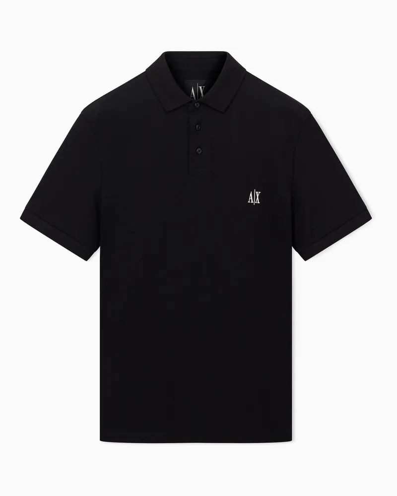 Armani Exchange Polo con colletto a maniche corte in piquet di cotone Icon Nero