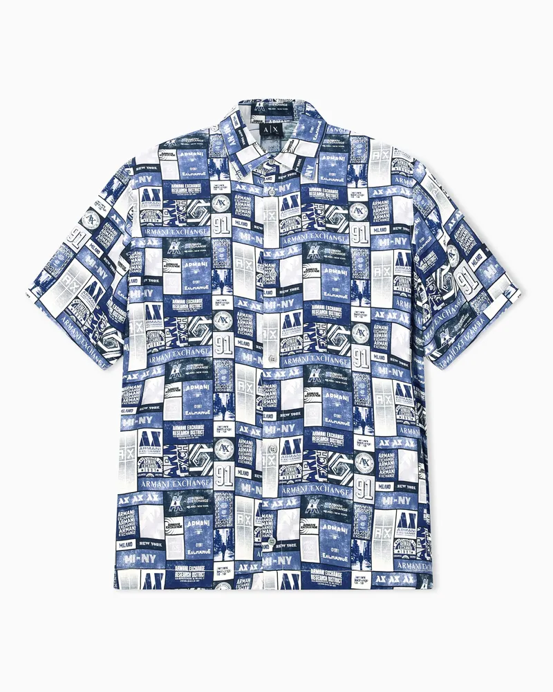 Armani Exchange Camicia over maniche corte in twill di viscosa fantasia Fantasia