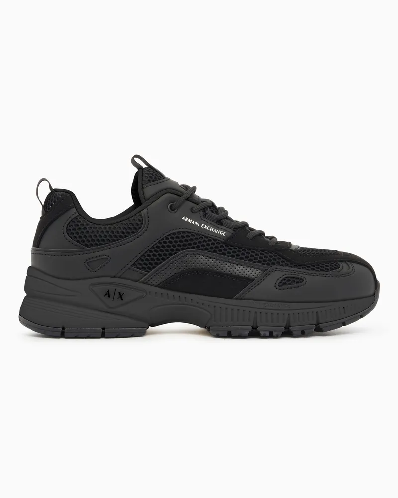 Armani Exchange Sneaker da running in mesh e microsuede con suola in gomma Nero