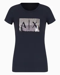 Armani Exchange OFFICIAL STORE T-shirt Slim Fit Con Logo Con Strass Blu