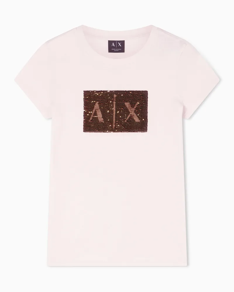 Armani Exchange T-shirt slim fit con logo in paillettes Rosa