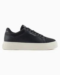 Armani Exchange OFFICIAL STORE Sneakers In Pelle Martellata Con Retro A Contrasto Nero