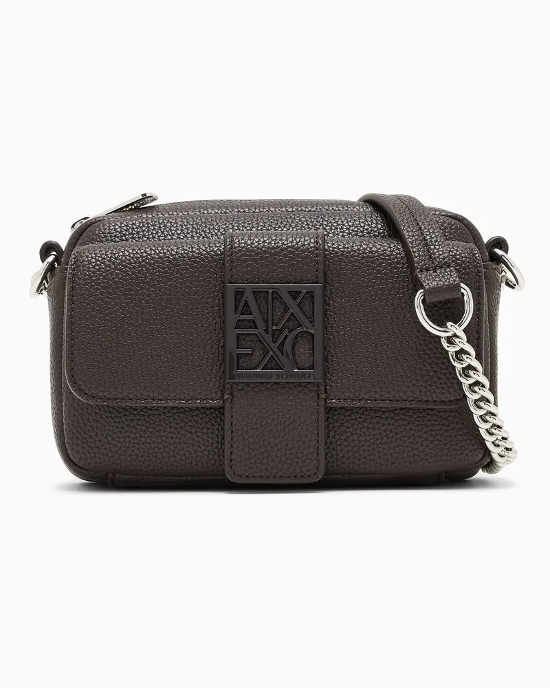 Armani Exchange Camera case con tracolla a catena e placca logo Marrone