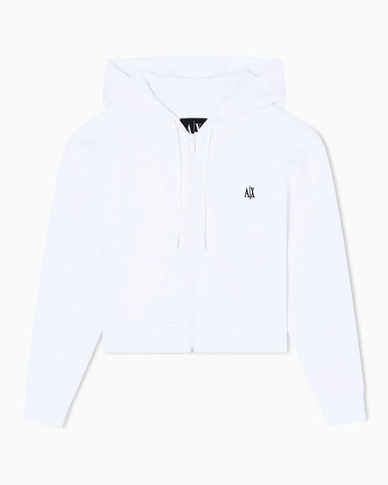 Armani Exchange Felpa con logo e cappuccio con zip Icon Embroidery Bianco