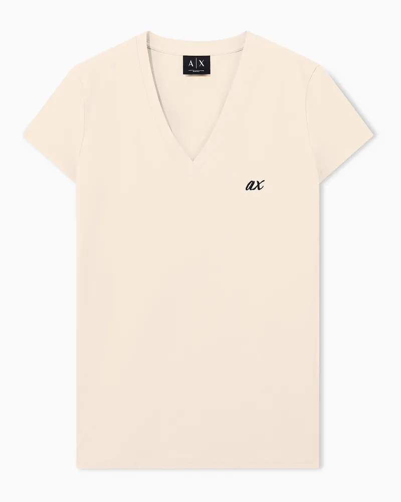 Armani Exchange T-shirt slim in jersey di cotone stretch con scollo a v Beige