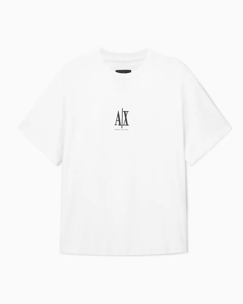 Armani Exchange T-shirt fit relaxed in cotone con logo Icon Embroidery Bianco