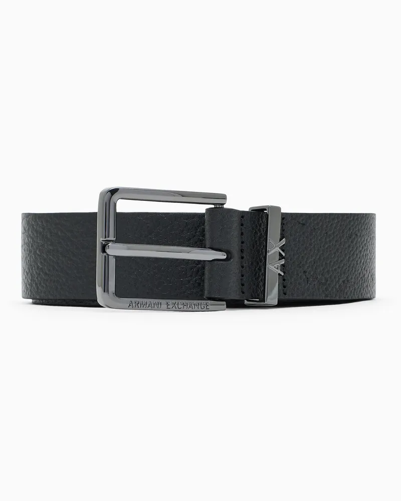 Armani Exchange Cintura in pelle liscia con fibbia in metallo logata Nero