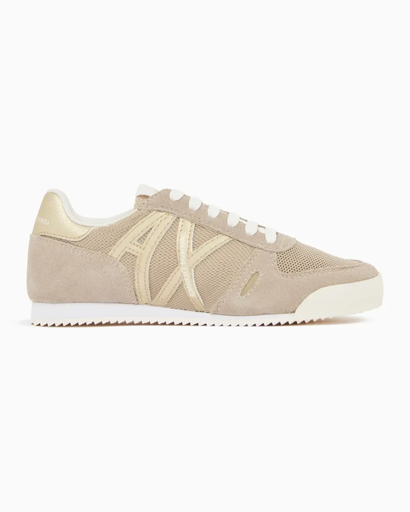 Armani Exchange Sneakers in Suede, Mesh e Dettagli Reflex Beige