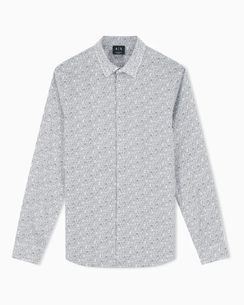Armani Exchange Camicia slim fit in popeline di cotone stretch Bianco