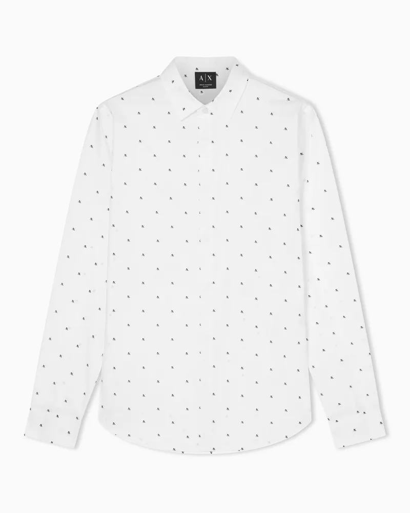 Armani Exchange Camicia in Popeline Stretch Slim Fit Bianco
