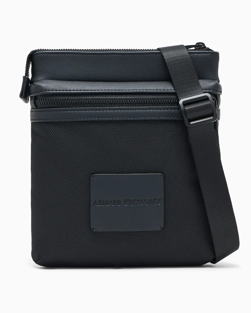 Armani Exchange Borsa a tracolla piatta con tasca frontale e zip Nero