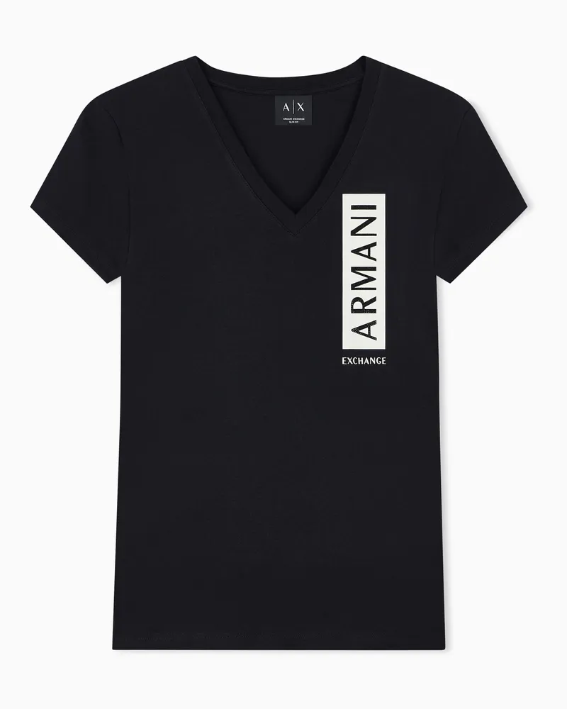 Armani Exchange T-shirt Up For Party in jersey di cotone con scollo a V Nero