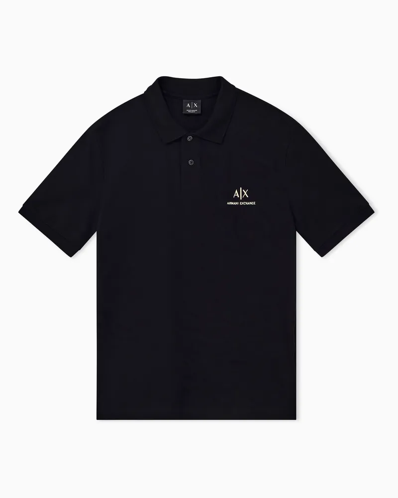Armani Exchange Polo vestibilità regolare in piqué di cotone con logo Nero