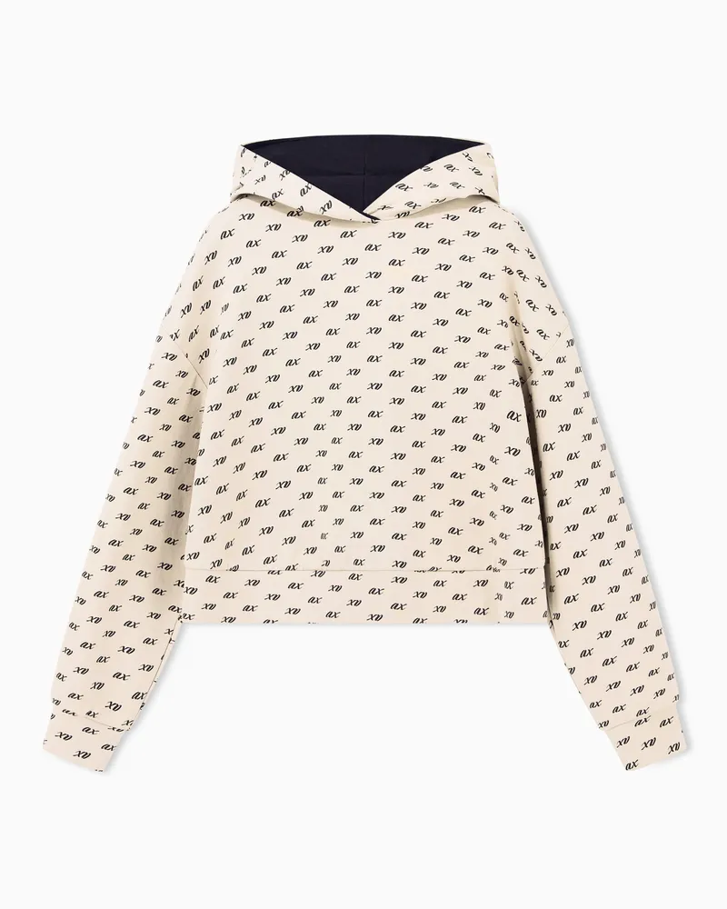 Armani Exchange Felpa con cappuccio in cotone organico e logo allover Beige