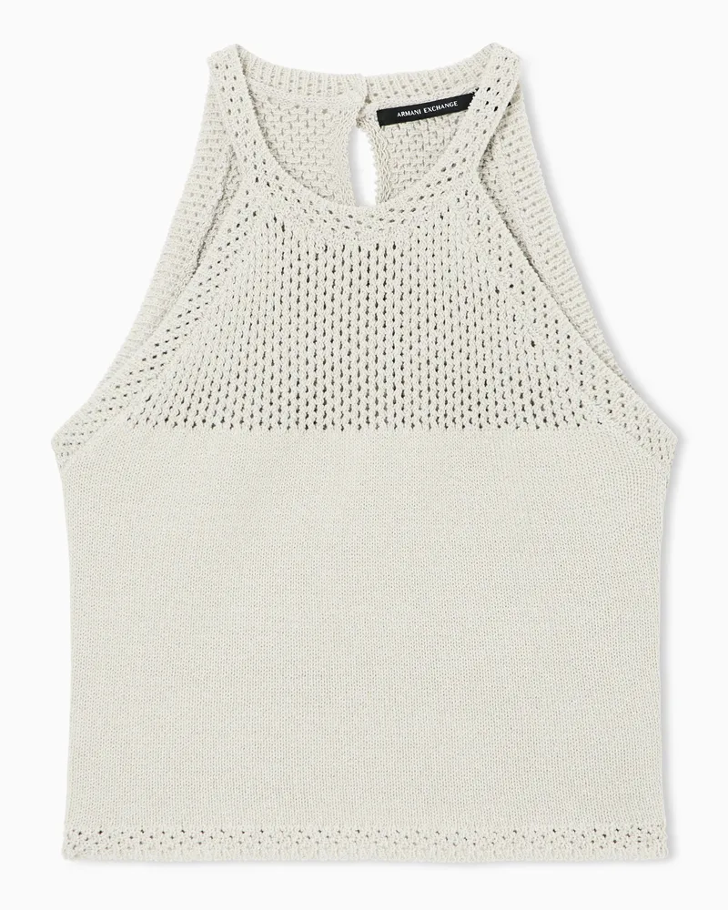 Armani Exchange Top traforato in filo di lurex con bottone Beige