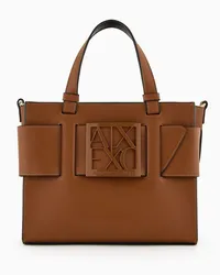 Armani Exchange OFFICIAL STORE Tote Bag Media Con Doppi Manici E Tracolla Cuoio