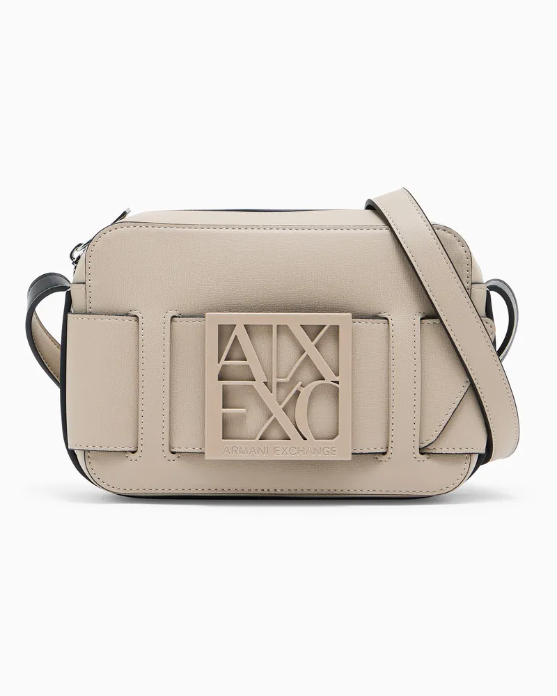 Armani Exchange Pochette pelle con tracolla regolabile e chiusura zip Beige