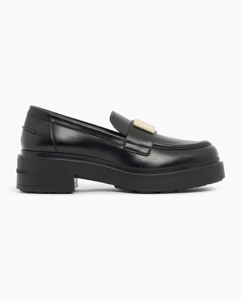 Armani Exchange Mocassini in pelle con placca in metallo e suola in gomma Nero