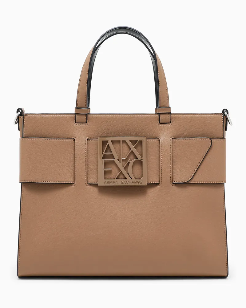 Armani Exchange Borsa shopping con doppi manici e logo Marrone