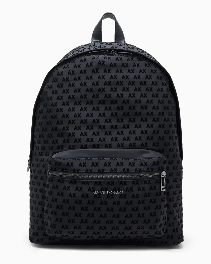 Armani Exchange Zaino con motivo monogramma e tasca frontale con zip Nero