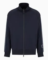 Armani Exchange OFFICIAL STORE Felpa Fullzip In Cotone Bonded Con Bande Sulle Maniche Blu