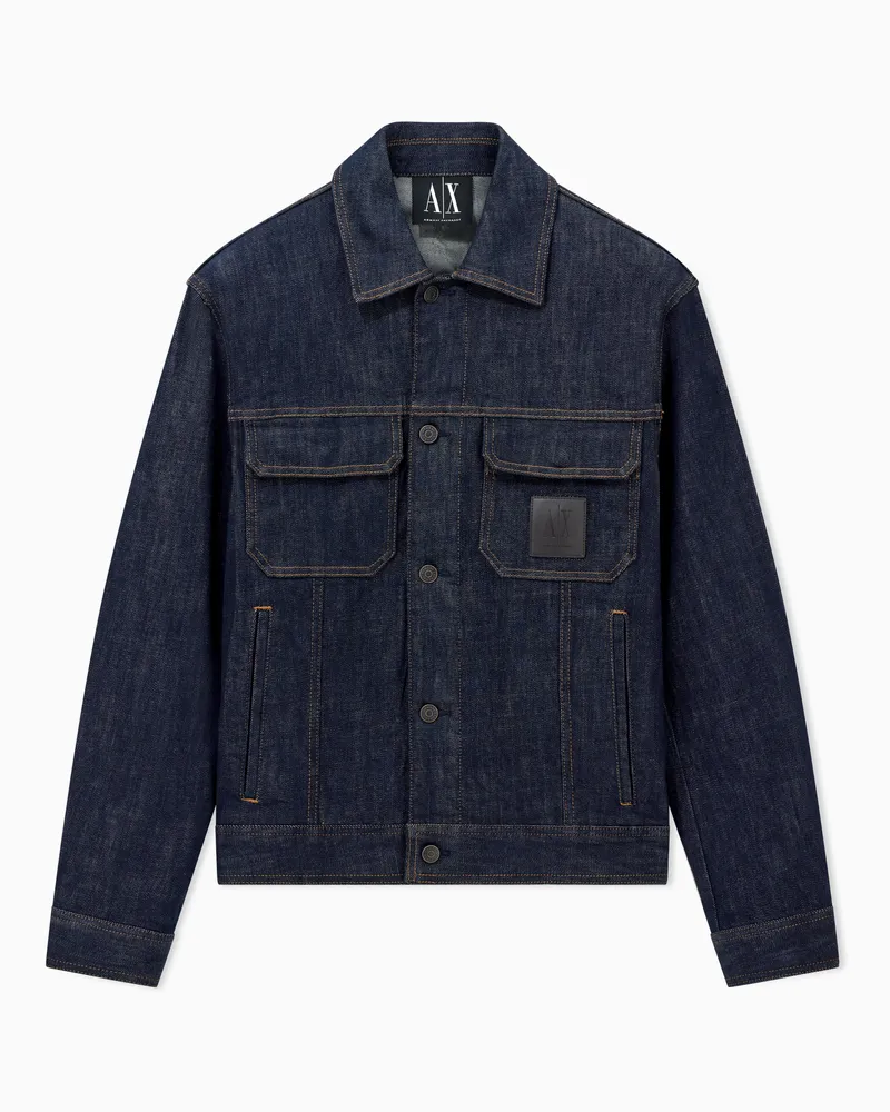 Armani Exchange Giacca cotone in denim stretch con impunture a vista Icon Blu