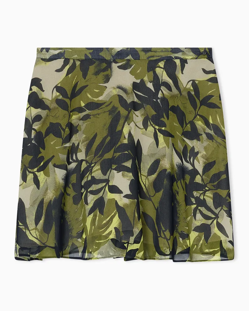 Armani Exchange Minigonna a Volant in Viscosa Crinkle Stampata Verde