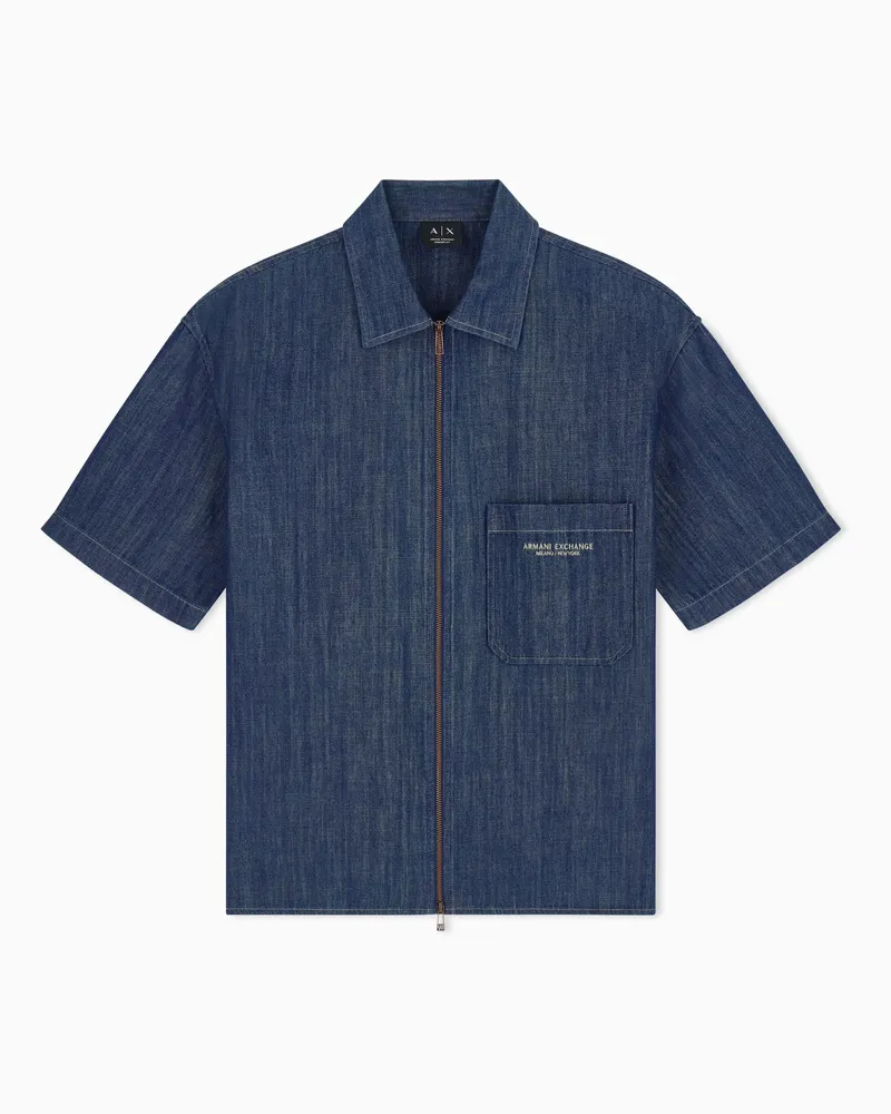 Armani Exchange Camicia in denim di cotone con vestibilità over Blu