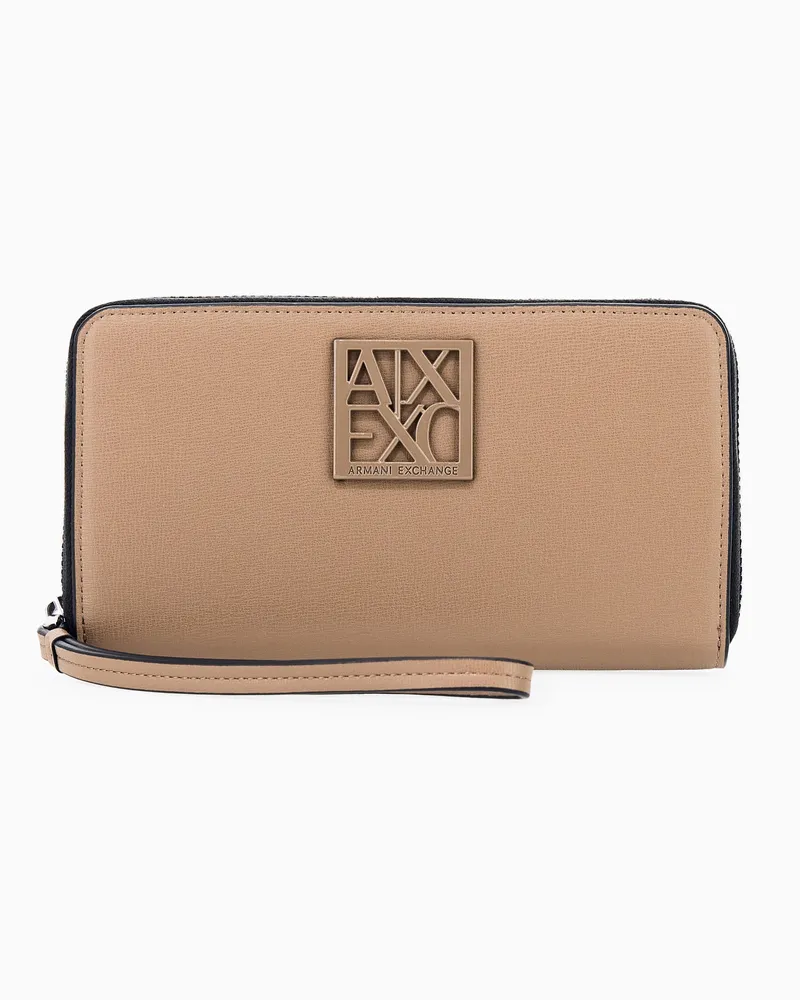 Armani Exchange Portafoglio zip around con logo e scomparti interni Marrone