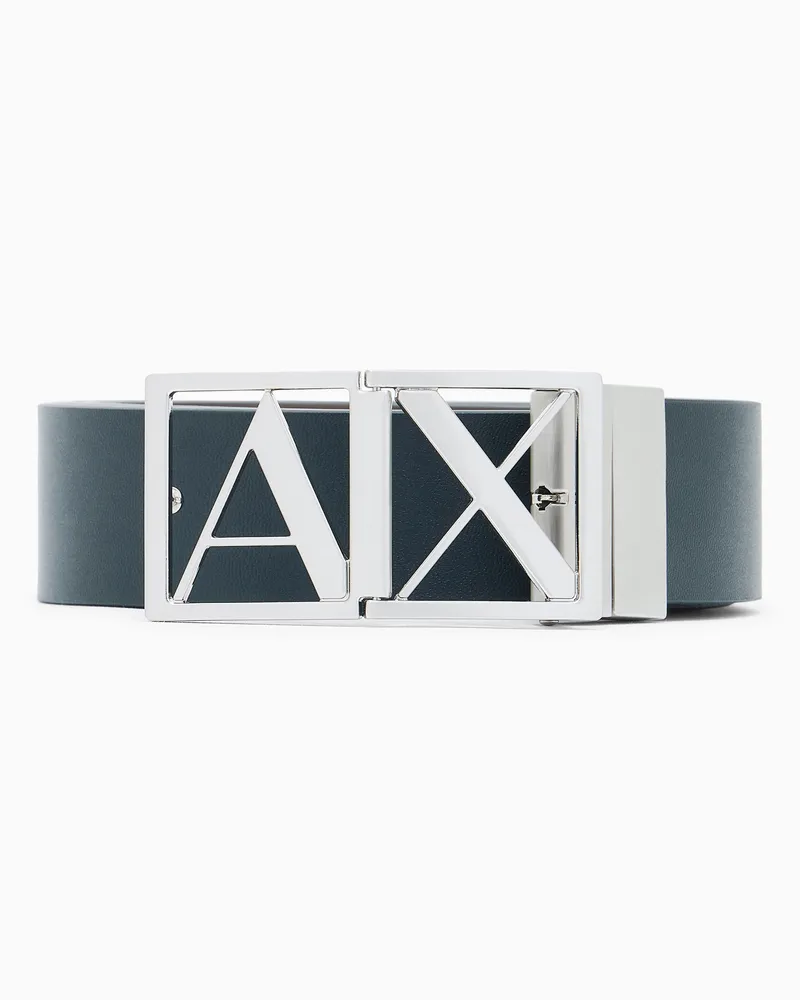 Armani Exchange Cintura Elegante in Pelle Liscia con Fibbia logo Blu
