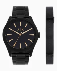 Armani Exchange OFFICIAL STORE Set Regalo Con Orologio E Bracciale In Acciaio Inossidabile Nero A Tre Lancette Nero