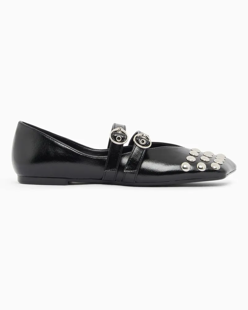 Armani Exchange Ballerine lucide a punta con borchie e doppi cinturini Nero