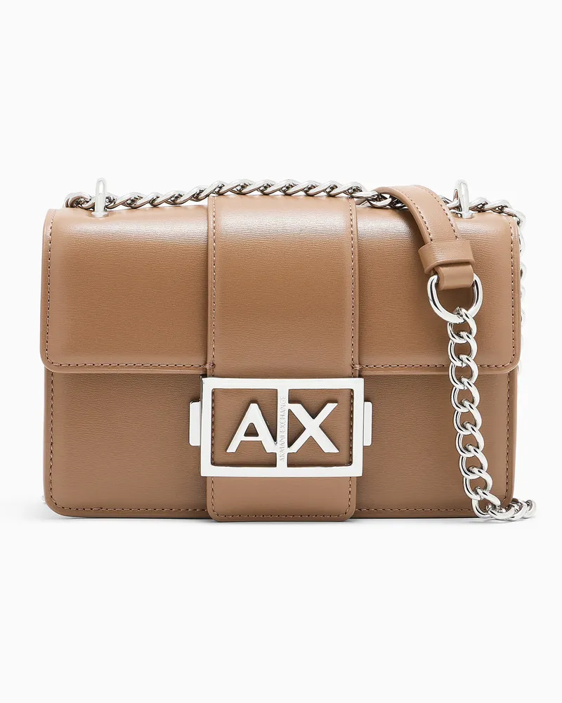 Armani Exchange Borsa a tracolla effetto pelle con logo e catena Marrone