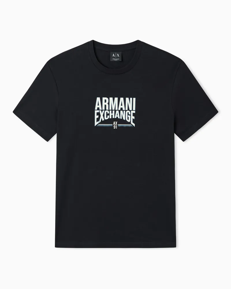 Armani Exchange T-shirt Slim Fit basic in Jersey di Cotone Blu