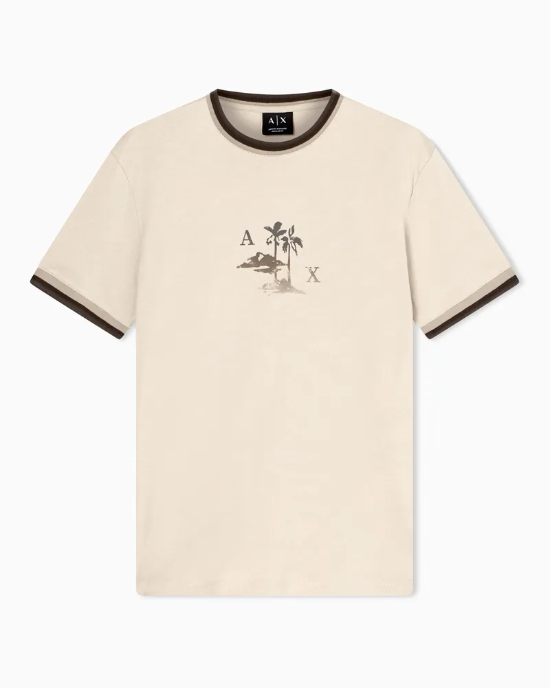 Armani Exchange T-shirt Regular Fit in Jersey di Cotone Classico Beige