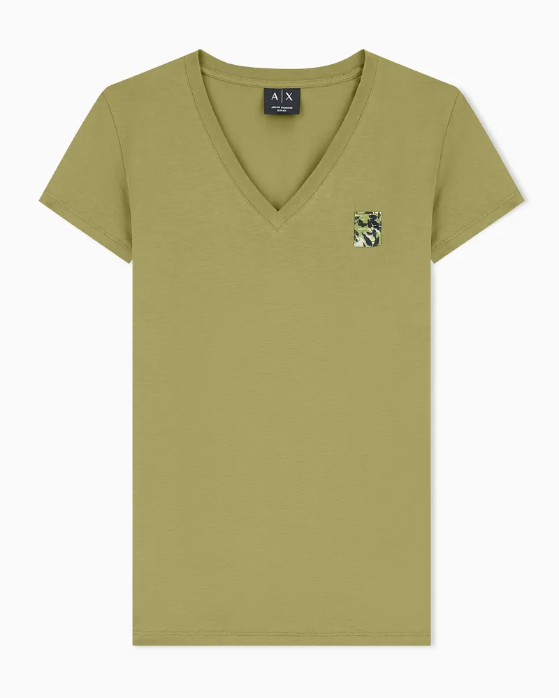 Armani Exchange T-shirt Slim Fit in Jersey di Cotone Stretch Verde