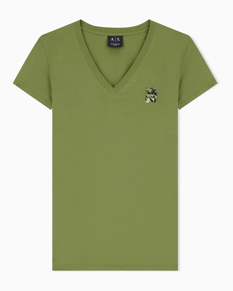 Armani Exchange T-shirt Slim Fit in Jersey di Cotone Stretch Verde