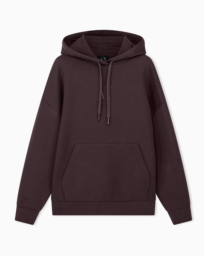 Armani Exchange Felpa over con cappuccio e coulisse in cotone stretch Marrone