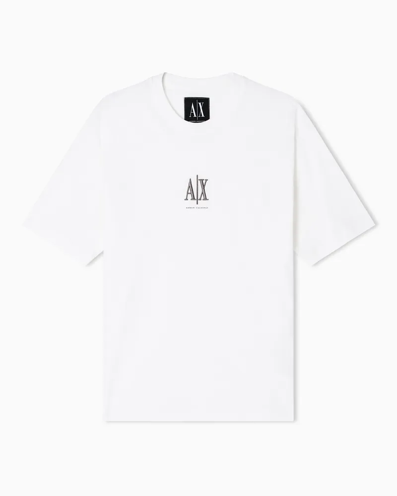 Armani Exchange T-shirt cotone regular fit in jersey con logo Icon Bianco