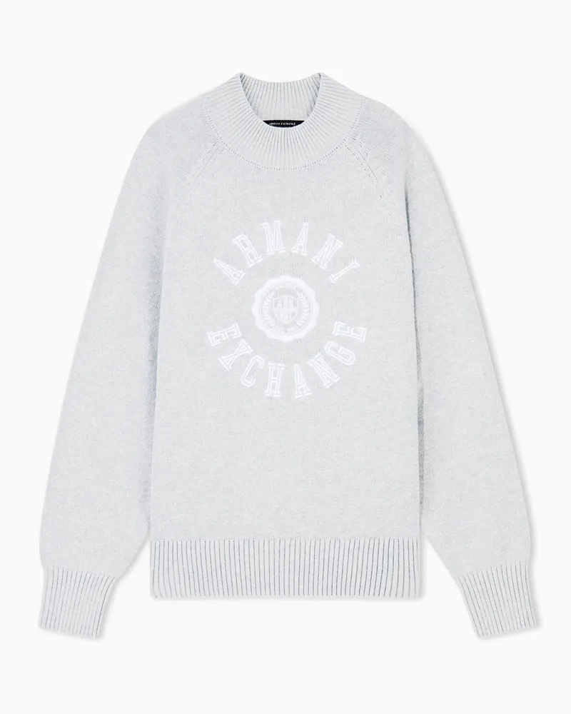Armani Exchange Pullover Crossover girocollo in cotone con logo Grigio