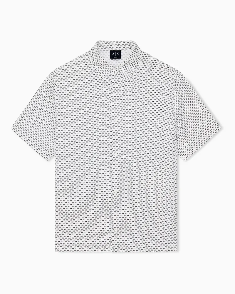 Armani Exchange Camicia over maniche corte in twill di viscosa fantasia Bianco