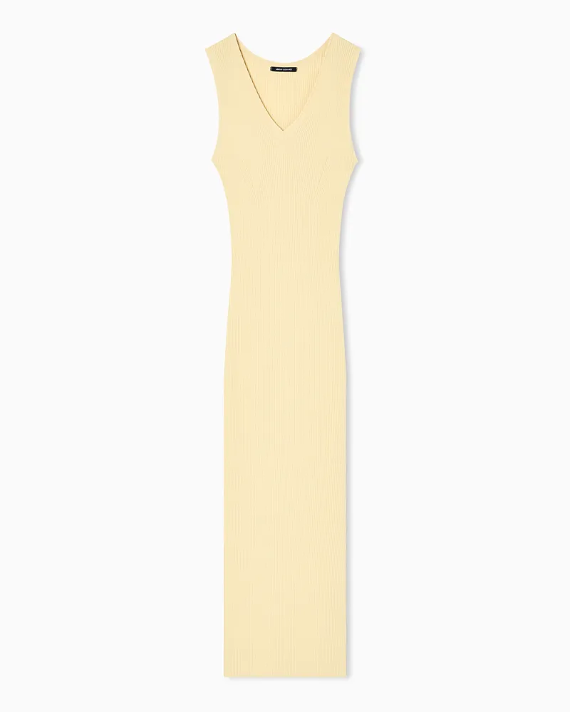 Armani Exchange Abito Lungo in maglia traforata con scollo a V Giallo